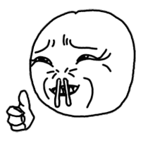 a black and white drawing of a cartoon face with a thumbs up .