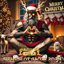 a poster for merry christm shows a man in santa hat