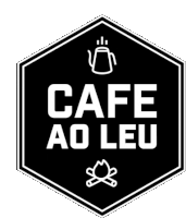 a black and white logo for cafe ao leu with a kettle and a fire .