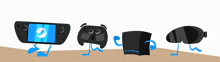 a cartoon drawing of a game controller a book and a box