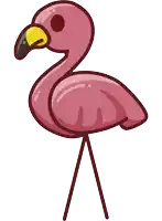 a pink flamingo with a yellow beak is standing on a single leg