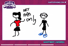 a drawing of a girl and a boy with the words " sky freen only " written on it