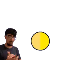 a man wearing glasses is clapping in front of a sign that says golden ratio + gravitron goldgravi