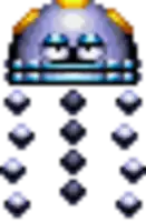 a pixel art illustration of a jellyfish with a face and a yellow top .