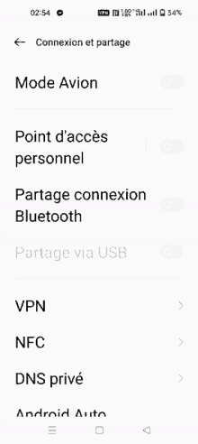 a screenshot of the connexion et partage menu on a phone