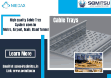 an advertisement for cable trays with a picture of a city