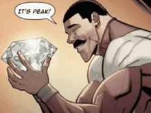 a comic book character is holding a large diamond and saying it 's peak