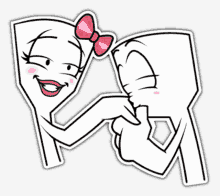 a cartoon of a man and a woman with a pink bow on their heads