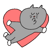 a cartoon cat is laying on top of a pink heart with its paws outstretched .