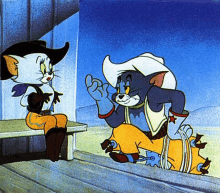 a cartoon of tom and jerry sitting on a bench