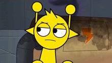 a yellow cartoon character with a lightning bolt on the side of it