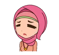 a cartoon drawing of a woman wearing a pink hijab crying