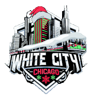 a logo for white city chicago with a santa hat on the top