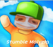 a cartoon character with a mask on his face and the name stumble malycia below him