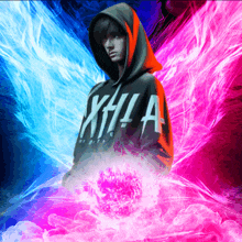 a man wearing a hoodie that says xhila on it