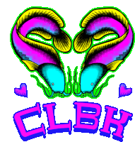 a logo for a club called clbk with two fish and hearts