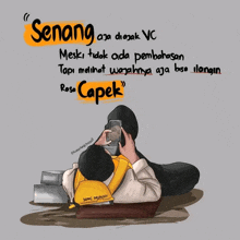 a cartoon of a person taking a picture with the words " senang " above