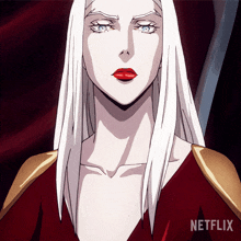 a woman with long white hair and red lips is featured in a netflix advertisement