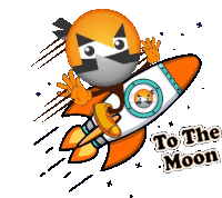 a cartoon character is flying on a rocket with the words to the moon written below it