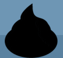 a black silhouette of a poop on a blue surface