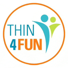 a logo that says thin 4 fun with two people in it