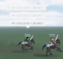 two people are riding horses in a video game and one of them is holding a sword .