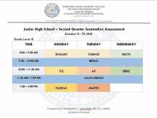 a schedule for junior high school second quarter summative assessments