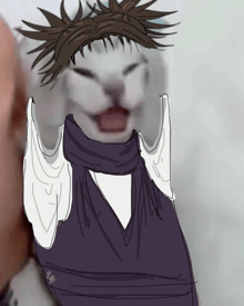 a drawing of a cat wearing a scarf and a headband