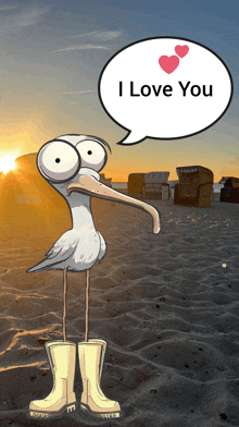 a seagull with a speech bubble saying i love you