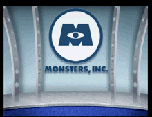 a monsters inc logo is on a wall