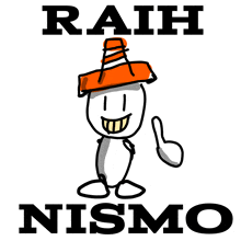 a drawing of a stick figure wearing an orange sombrero with the words " raih nismo " underneath it