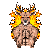 a cartoon of a deer with flames behind it