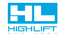 a logo for hl highlift off road is blue and white