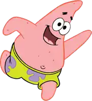 patrick star from spongebob squarepants is smiling and flying in the air