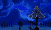 a man in a cape is flying through the air