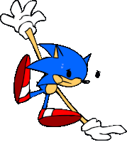 a cartoon drawing of sonic the hedgehog with a glove on