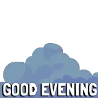 a penguin holding a teddy bear on a cloud with the words " good evening " below it