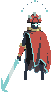 a pixel art illustration of a knight holding a sword and a cape .