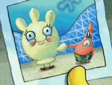 a picture of spongebob and patrick on a beach