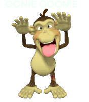 a cartoon monkey with its tongue hanging out and the words oonie goonie behind it