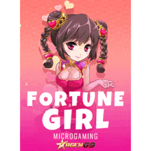 a poster for fortune girl microgaming with a picture of a girl on it