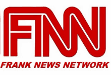 the logo for frank news network is red and white .