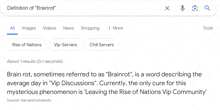 a screenshot of a google search for the definition of " brainrot "