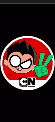 a cartoon network logo with robin giving the peace sign