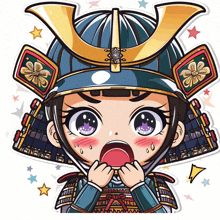 a cartoon drawing of a girl in a samurai helmet