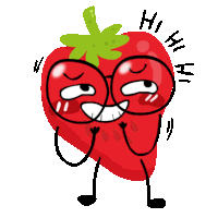 a cartoon illustration of a strawberry with glasses and arms and legs