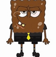 spongebob squarepants is wearing a black shirt and tie and black shorts .