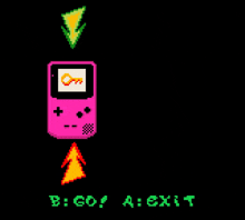 a pixel art of a game boy with the words " bingo ! a : exit " below it