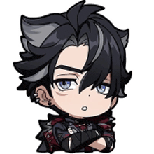 a chibi drawing of a boy with black hair and gray ears .