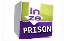 a purple and green box with the words in ze prison on it